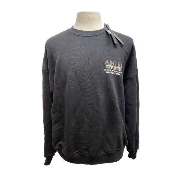 100% Auth NWT Amiri Black Coffee Graphic Print Crew Neck Sweatshirt Oversized M - Picture 1 of 11
